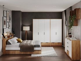 Модульная спальня Ивис (дуб крафт золотой/белый) в Красном Яре - krasnyj-yar.mebel-nsk.ru | фото