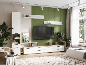 Модульная стенка Санса (дуб сонома/белый) в Красном Яре - krasnyj-yar.mebel-nsk.ru | фото
