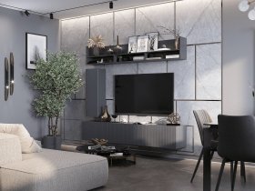 Стенка 2000 Квинта (темно-серый/силк титан/графит) в Красном Яре - krasnyj-yar.mebel-nsk.ru | фото