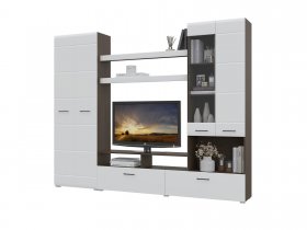Стенка Альфа МДФ (дуб венге/белый глянец) в Красном Яре - krasnyj-yar.mebel-nsk.ru | фото