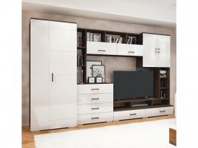 Стенка Коста МДФ (дуб венге/белый глянец) в Красном Яре - krasnyj-yar.mebel-nsk.ru | фото