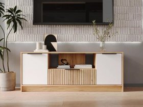 Тумба под ТВ  ТМ-001 Ивис (дуб крафт золотой/белый) в Красном Яре - krasnyj-yar.mebel-nsk.ru | фото